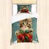 Ambesonne Christmas Duvet Cover Set, Vintage Merry Xmas Wreath Several Noel Yule and Ribbons Candles Bells Image, Decorative 3 Piece Bedding Set with 2 Pillow Shams, King Size, Red(Cadet Blue Fawn Dark Pink)