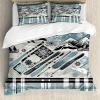 Ambesonne Christmas Duvet Cover Set, Vintage Merry Xmas Wreath Several Noel Yule and Ribbons Candles Bells Image, Decorative 3 Piece Bedding Set with 2 Pillow Shams, King Size, Red(Blue Grey Eggshell White)