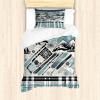 Ambesonne Christmas Duvet Cover Set, Vintage Merry Xmas Wreath Several Noel Yule and Ribbons Candles Bells Image, Decorative 3 Piece Bedding Set with 2 Pillow Shams, King Size, Red(Blue Grey Eggshell White)