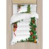 Ambesonne Christmas Duvet Cover Set, Vintage Merry Xmas Wreath Several Noel Yule and Ribbons Candles Bells Image, Decorative 3 Piece Bedding Set with 2 Pillow Shams, King Size, Red(Forest Green)