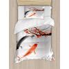 Ambesonne Christmas Duvet Cover Set, Vintage Merry Xmas Wreath Several Noel Yule and Ribbons Candles Bells Image, Decorative 3 Piece Bedding Set with 2 Pillow Shams, King Size, Red(Orange Grey)