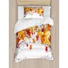 Ambesonne Christmas Duvet Cover Set, Vintage Merry Xmas Wreath Several Noel Yule and Ribbons Candles Bells Image, Decorative 3 Piece Bedding Set with 2 Pillow Shams, King Size, Red(Orange White)