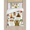 Ambesonne Christmas Duvet Cover Set, Vintage Merry Xmas Wreath Several Noel Yule and Ribbons Candles Bells Image, Decorative 3 Piece Bedding Set with 2 Pillow Shams, King Size, Red(White Khaki)