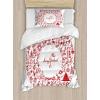 Ambesonne Christmas Duvet Cover Set, Vintage Merry Xmas Wreath Several Noel Yule and Ribbons Candles Bells Image, Decorative 3 Piece Bedding Set with 2 Pillow Shams, King Size, Red(Red)