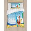 Ambesonne Christmas Duvet Cover Set, Vintage Merry Xmas Wreath Several Noel Yule and Ribbons Candles Bells Image, Decorative 3 Piece Bedding Set with 2 Pillow Shams, King Size, Red(Blue Yellow)