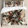 Ambesonne Christmas Duvet Cover Set, Vintage Merry Xmas Wreath Several Noel Yule and Ribbons Candles Bells Image, Decorative 3 Piece Bedding Set with 2 Pillow Shams, King Size, Red(Cocoa Brown Sage Green)