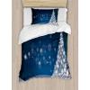 Ambesonne Christmas Duvet Cover Set, Vintage Merry Xmas Wreath Several Noel Yule and Ribbons Candles Bells Image, Decorative 3 Piece Bedding Set with 2 Pillow Shams, King Size, Red(Slate Blue White)