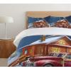 Ambesonne Christmas Duvet Cover Set, Vintage Merry Xmas Wreath Several Noel Yule and Ribbons Candles Bells Image, Decorative 3 Piece Bedding Set with 2 Pillow Shams, King Size, Red(Night Blue)