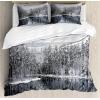 Ambesonne Christmas Duvet Cover Set, Watercolor Christmas Theme Fir Trees Abstract Silhouettes Illustration, Decorative 3 Piece Bedding Set with 2 Pillow Shams, Queen Size, Green Seafoam(White Grey)