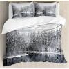 Ambesonne Christmas Duvet Cover Set, Watercolor Christmas Theme Fir Trees Abstract Silhouettes Illustration, Decorative 3 Piece Bedding Set with 2 Pillow Shams, Queen Size, Green Seafoam(White Grey)