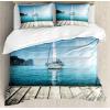 Ambesonne Christmas Duvet Cover Set, Watercolor Christmas Theme Fir Trees Abstract Silhouettes Illustration, Decorative 3 Piece Bedding Set with 2 Pillow Shams, Queen Size, Green Seafoam(Blue Brown)