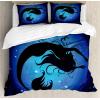 Ambesonne Christmas Duvet Cover Set, Watercolor Christmas Theme Fir Trees Abstract Silhouettes Illustration, Decorative 3 Piece Bedding Set with 2 Pillow Shams, Queen Size, Green Seafoam(Purple Black)