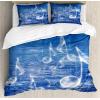 Ambesonne Christmas Duvet Cover Set, Watercolor Christmas Theme Fir Trees Abstract Silhouettes Illustration, Decorative 3 Piece Bedding Set with 2 Pillow Shams, Queen Size, Green Seafoam(Violet Blue)