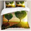 Ambesonne Christmas Duvet Cover Set, Watercolor Christmas Theme Fir Trees Abstract Silhouettes Illustration, Decorative 3 Piece Bedding Set with 2 Pillow Shams, Queen Size, Green Seafoam(Green Blue)