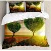 Ambesonne Christmas Duvet Cover Set, Watercolor Christmas Theme Fir Trees Abstract Silhouettes Illustration, Decorative 3 Piece Bedding Set with 2 Pillow Shams, Queen Size, Green Seafoam(Green Blue)