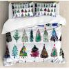 Ambesonne Christmas Duvet Cover Set, Watercolor Christmas Theme Fir Trees Abstract Silhouettes Illustration, Decorative 3 Piece Bedding Set with 2 Pillow Shams, Queen Size, Green Seafoam(Green Seafoam)