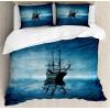 Ambesonne Christmas Duvet Cover Set, Watercolor Christmas Theme Fir Trees Abstract Silhouettes Illustration, Decorative 3 Piece Bedding Set with 2 Pillow Shams, Queen Size, Green Seafoam(Pale Blue Dark Blue)