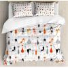 Ambesonne Christmas Duvet Cover Set, Watercolor Christmas Theme Fir Trees Abstract Silhouettes Illustration, Decorative 3 Piece Bedding Set with 2 Pillow Shams, Queen Size, Green Seafoam(Black Orange)