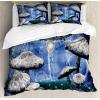 Ambesonne Christmas Duvet Cover Set, Watercolor Christmas Theme Fir Trees Abstract Silhouettes Illustration, Decorative 3 Piece Bedding Set with 2 Pillow Shams, Queen Size, Green Seafoam(Blue Violet)