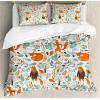 Ambesonne Christmas Duvet Cover Set, Watercolor Christmas Theme Fir Trees Abstract Silhouettes Illustration, Decorative 3 Piece Bedding Set with 2 Pillow Shams, Queen Size, Green Seafoam(Turquoise Orange)