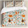 Ambesonne Christmas Duvet Cover Set, Watercolor Christmas Theme Fir Trees Abstract Silhouettes Illustration, Decorative 3 Piece Bedding Set with 2 Pillow Shams, Queen Size, Green Seafoam(Turquoise Orange)