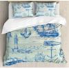 Ambesonne Christmas Duvet Cover Set, Watercolor Christmas Theme Fir Trees Abstract Silhouettes Illustration, Decorative 3 Piece Bedding Set with 2 Pillow Shams, Queen Size, Green Seafoam(Eggshell Blue)