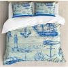 Ambesonne Christmas Duvet Cover Set, Watercolor Christmas Theme Fir Trees Abstract Silhouettes Illustration, Decorative 3 Piece Bedding Set with 2 Pillow Shams, Queen Size, Green Seafoam(Eggshell Blue)