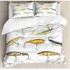 Ambesonne Christmas Duvet Cover Set, Watercolor Christmas Theme Fir Trees Abstract Silhouettes Illustration, Decorative 3 Piece Bedding Set with 2 Pillow Shams, Queen Size, Green Seafoam(White Yellow)