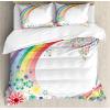 Ambesonne Christmas Duvet Cover Set, Watercolor Christmas Theme Fir Trees Abstract Silhouettes Illustration, Decorative 3 Piece Bedding Set with 2 Pillow Shams, Queen Size, Green Seafoam(Rainbow Colors)