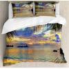 Ambesonne Christmas Duvet Cover Set, Watercolor Christmas Theme Fir Trees Abstract Silhouettes Illustration, Decorative 3 Piece Bedding Set with 2 Pillow Shams, Queen Size, Green Seafoam(Orange Blue)