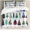 Ambesonne Christmas Duvet Cover Set, Watercolor Christmas Theme Fir Trees Abstract Silhouettes Illustration, Decorative 3 Piece Bedding Set with 2 Pillow Shams, Queen Size, Green Seafoam(Green Seafoam)