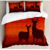 Ambesonne Christmas Duvet Cover Set, Watercolor Christmas Theme Fir Trees Abstract Silhouettes Illustration, Decorative 3 Piece Bedding Set with 2 Pillow Shams, Queen Size, Green Seafoam(Scarlet Brown)