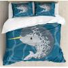 Ambesonne Christmas Duvet Cover Set, Watercolor Christmas Theme Fir Trees Abstract Silhouettes Illustration, Decorative 3 Piece Bedding Set with 2 Pillow Shams, Queen Size, Green Seafoam(Grey Blue)