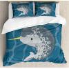Ambesonne Christmas Duvet Cover Set, Watercolor Christmas Theme Fir Trees Abstract Silhouettes Illustration, Decorative 3 Piece Bedding Set with 2 Pillow Shams, Queen Size, Green Seafoam(Grey Blue)