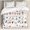 Ambesonne Christmas Duvet Cover Set, Watercolor Christmas Theme Fir Trees Abstract Silhouettes Illustration, Decorative 3 Piece Bedding Set with 2 Pillow Shams, Queen Size, Green Seafoam(Black Orange)