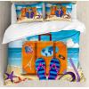 Ambesonne Christmas Duvet Cover Set, Watercolor Christmas Theme Fir Trees Abstract Silhouettes Illustration, Decorative 3 Piece Bedding Set with 2 Pillow Shams, Queen Size, Green Seafoam(Orange Sky Blue)