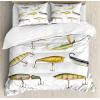 Ambesonne Christmas Duvet Cover Set, Watercolor Christmas Theme Fir Trees Abstract Silhouettes Illustration, Decorative 3 Piece Bedding Set with 2 Pillow Shams, Queen Size, Green Seafoam(White Yellow)