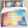 Ambesonne Christmas Duvet Cover Set, Watercolor Christmas Theme Fir Trees Abstract Silhouettes Illustration, Decorative 3 Piece Bedding Set with 2 Pillow Shams, Queen Size, Green Seafoam(Yellow Red)