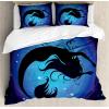 Ambesonne Christmas Duvet Cover Set, Watercolor Christmas Theme Fir Trees Abstract Silhouettes Illustration, Decorative 3 Piece Bedding Set with 2 Pillow Shams, Queen Size, Green Seafoam(Purple Black)