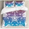 Ambesonne Christmas Duvet Cover Set, Watercolor Christmas Theme Fir Trees Abstract Silhouettes Illustration, Decorative 3 Piece Bedding Set with 2 Pillow Shams, Queen Size, Green Seafoam(Blue Lilac)