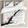 Ambesonne Christmas Duvet Cover Set, Watercolor Christmas Theme Fir Trees Abstract Silhouettes Illustration, Decorative 3 Piece Bedding Set with 2 Pillow Shams, Queen Size, Green Seafoam(Pink Black)