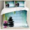 Ambesonne Christmas Duvet Cover Set, Watercolor Christmas Theme Fir Trees Abstract Silhouettes Illustration, Decorative 3 Piece Bedding Set with 2 Pillow Shams, Queen Size, Green Seafoam(Cadet Blue)