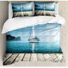 Ambesonne Christmas Duvet Cover Set, Watercolor Christmas Theme Fir Trees Abstract Silhouettes Illustration, Decorative 3 Piece Bedding Set with 2 Pillow Shams, Queen Size, Green Seafoam(Blue Brown)
