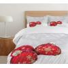 Ambesonne Christmas Duvet Cover Set, Xmas Baubles on Snow with Snowflakes Ice Holiday Humanitarian Artwork Illustration, Decorative 3 Piece Bedding Set with 2 Pillow Shams, Queen Size, White Red(White Red)