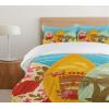 Ambesonne Christmas Duvet Cover Set, Xmas Baubles on Snow with Snowflakes Ice Holiday Humanitarian Artwork Illustration, Decorative 3 Piece Bedding Set with 2 Pillow Shams, Queen Size, White Red(Blue Mustard)