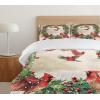 Ambesonne Christmas Duvet Cover Set, Xmas Baubles on Snow with Snowflakes Ice Holiday Humanitarian Artwork Illustration, Decorative 3 Piece Bedding Set with 2 Pillow Shams, Queen Size, White Red(Dark Coral Green and Beige)
