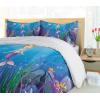 Ambesonne Christmas Duvet Cover Set, Xmas Baubles on Snow with Snowflakes Ice Holiday Humanitarian Artwork Illustration, Decorative 3 Piece Bedding Set with 2 Pillow Shams, Queen Size, White Red(Ocean Blue)