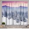 Ambesonne Christmas Kitchen Curtains, Winter Night Country Landscape with Little House Among Pine Trees and Snow, Window Drapes 2 Panel Set for Kitchen Cafe Decor, 55″ x 39″, Navy Blue Yellow(Multi Color)