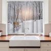 Ambesonne Christmas Kitchen Curtains, Winter Night Country Landscape with Little House Among Pine Trees and Snow, Window Drapes 2 Panel Set for Kitchen Cafe Decor, 55″ x 39″, Navy Blue Yellow(Umber White Orange)