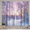 Ambesonne Christmas Kitchen Curtains, Winter Night Country Landscape with Little House Among Pine Trees and Snow, Window Drapes 2 Panel Set for Kitchen Cafe Decor, 55″ x 39″, Navy Blue Yellow(Lavender Lilac White)